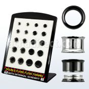 brpg149a display 20 dilatadores tunel doble flare rosca interna acero anodizado negro 2g 916 6mm 14mm venta por mayor