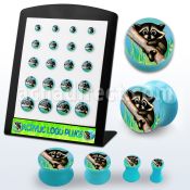 brpg171 display 20 plugs acrIlicos doble flare logo mapache 2g to 916 6mm 14mm al por mayor