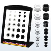 brpg76 distribuidor mayorista display 24 plugs acrIlico negros logo doble cara palomas 6g to 12 venta por mayor