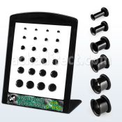 brpg77 display 24 dilataciones tunel flare unico acero anodizado negro anillo goma 3mm 12mm venta