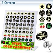 brser14 display 32 pares piercings oreja acero inoxidable logos variados venta