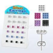 brsfd1 display 12 pares piercings oreja plata esterlina cuadrada 7mm cristal ferido distribuidor mayorista
