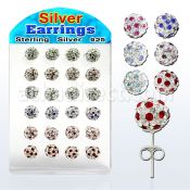 brsfd2 display 12 pares piercings oreja plata esterlina cristal ferido 8mm bola mayorista
