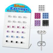 brsfd5 display 12 pares piercings oreja plata esterlina cristal cuadrados ferido 5mm mayorista