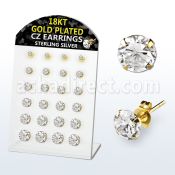 brsgp2 display 12 pares piercings oreja plata esterlina oro 18 kts zirconia claras redondas 3mm 8mm distribuidor mayorista