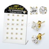brsgp4 display 12 pares piercings oreja plata esterlina 925 oro 18 kts zirconia clara 3mm mayorista