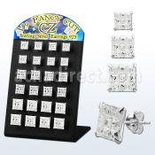 brssqv9 display 12 pares piercings oreja plata esterlina zirconia corte lujoso cuadradas claras 6mm 8mm al por mayor