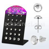 brsvfbc display acrilico 12 pares piercings oreja plata esterlina 925 cristal claro extra plano 2 5 6mm distribuidor mayorista