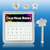bxa15 caja piercing nariz hueso acrilico transparente formas 3mm cristal claro en centro 1 4mm al por mayor