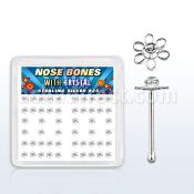 bxfl2c caja display piercing nariz hueso plata 0 6mm flor alambre cristal centro claro al por mayor
