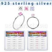 bxnhmx4 silver seamless nose ring 22g square color cz 18pcs
