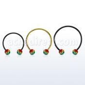 cbmtfr6l barbell circular diametro acero 316l anodizado negro bolas 6mm multi cristal rayas colores rasta mayorista