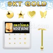 d9gnb16 caja 12 oro 9 kts piercing nariz hueso 0 6mm formas estrella redonda corazon mariposa venta