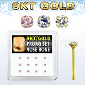 d9gnb17 caja 12 piercings nariz hueso oro 9 kts 0 6mm zirconia redondas 2mm al por mayor
