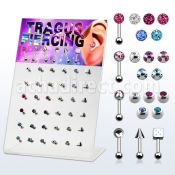 dacb100 display 36 piercings tragus acero quirurgico surtidos 4mm bola cierre 3mm 6mm al por mayor