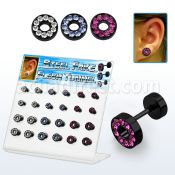 dacb137 display acrilico 24 dilataciones tunel falsas acero quirurgico anodizado negro cristal 6mm 8mm distribuidor mayorista