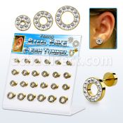 dacb143 display acrilico 24 dilataciones tunel falsas acero quirurgico pvd dorado multi cristal claros ferido venta