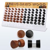 dacb168 display acrilico 24 plugs falsos madera areng sawo barra acero quirurgico 8mm 10mm distribuidor mayorista
