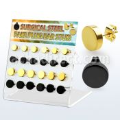 dacb191 display 12 pares piercings oreja plugs falsos acero 316l anodizado negro dorado 8mm 10mm al por mayor