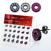 dacb204 display 12 pares piercings oreja dilataciones tunel falsas acero 316l anodizado negro cristal 6mm 8mm venta