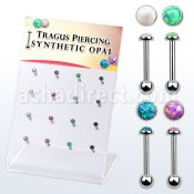 dacb223 display 16 barbell tragus acero quirurgico 3mm opalo bola 3mm venta