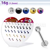 dacb67 display corazon acrilico 36 labrets acero quirurgico anodizado bola joya visel 3mm cristal claro 8mm distribuidor