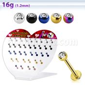 dacb67 display corazon acrilico 36 labrets acero quirurgico anodizado bola joya visel 3mm cristal claro 8mm distribuidor