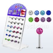 dacb68 pequeno display 24 labrets acero quirurgico bola multi cristal ferido 3mm 6mm 16mm venta