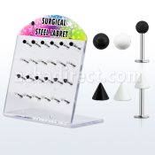 dacb96 display 24 labrets acero quirurgico bolas conos 3mm negros blancos 8mm venta