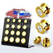 dapg100 display acrilico negro 16 dilataciones plugs bala acero quirurgico rosca interna grabado americano ruso al por mayor