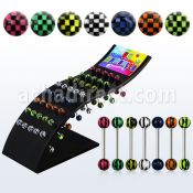 dbbdx5 display 40 barbells lengua acero quirurgico bolas acrilicas cuadros 6mm 16mm venta