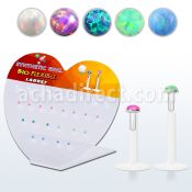 dbilo15 display acrilico corazon 27 labrets bio flexibles transparentes plateada presion opalo 1 5mm mayorista