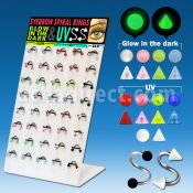 dbjmx4 display 40 espirales acero quirurgico bolas conos uv brillan oscuridad 3mm 8mm distribuidor