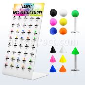 dbjmx8 display 40 labrets acero quirurgico bolas conos acrilicos 3mm colores solidos 8mm distribuidor mayorista