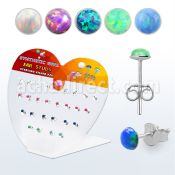 devo25 display acrilico corazon 13 pares piercings oreja plata 925 opalo redondo 2 5mm distribuidor mayorista