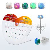 devpo25 display acrilico corazon 13 pares piercings oreja plata 925 opalo redondo 2 5mm engastado venta