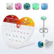 devpo2 display acrilico corazon 13 pares piercings oreja plata 925 opalo redondo 2mm engastado distribuidor mayorista