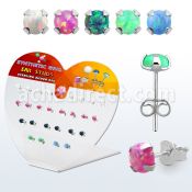 devpo4 display acrilico corazon 13 pares piercings oreja plata 925 opalo redondo 4mm engastado mayorista