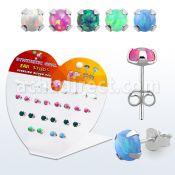 devpo5 display acrilico corazon 13 pares piercings oreja plata 925 opalo redondo 5mm engastado distribuidor mayorista