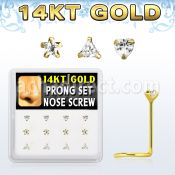 dgsc9 caja 12 piercing nariz l oro 14 kts 0 6mm zirconia claras 3mm formas estrella tri corazon al por mayor