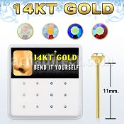 dgys28 caja 12 piercing nariz doblar tu mismo oro 14 kts 0 6mm cristal redondo 1 5mm venta por mayor