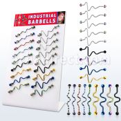 dind22 display 18 barbells industriales loop espiral acero 316l pvd brillo espejo bolas multi joya 5mm 38mm distribuidor mayorista