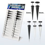 divtp2 display 24 expansores falsos acrilicos 6mm 8mm anillos goma negro blanco transparente 6 8mm mayorista