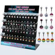 dmcd12 display 48 piercings ombligo acero 316l bola 5mm bola multi cristal ferido 8mm disenos variados 10mm mayorista