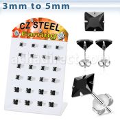 dmesq2 display 12 pares piercings oreja acero inoxidable zirconia negras cuadradas 3mm 5mm distribuidor