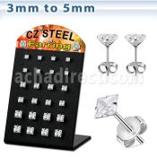 dmesq display 12 pares piercings oreja acero inoxidable zirconia claras cuadradas 3mm 5mm distribuidor