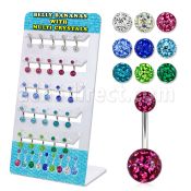 dmix4 display 25 piercings ombligo acero quirurgico bolas multi cristal ferido 5mm 8mm 8mm 12mm al por mayor