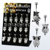 dmix6b display 15 piercings ombligo acero 316l tres estilos buho 10mm mayorista