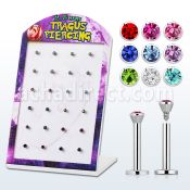 dtrg3 display 24 labrets acero quirurgico brillo espejo rosca interna cristal 2 5mm piercing tragus 8mm al por mayor