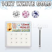 dwnb23 caja 12 piercings nariz hueso oro blanco 14 kts 0 6mm zirconia redondas colores 1 25mm mayorista